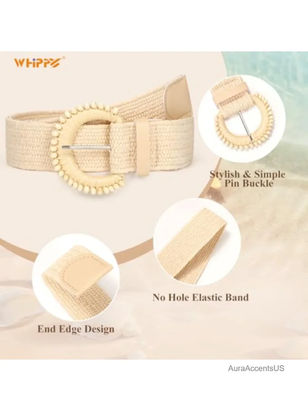 Straw Woven Elastic Waist Belts Boho Braided Skinny Dress Belt 3 Pack